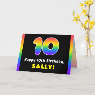 10th Birthday: Colourful Rainbow # 10, Custom Name Card