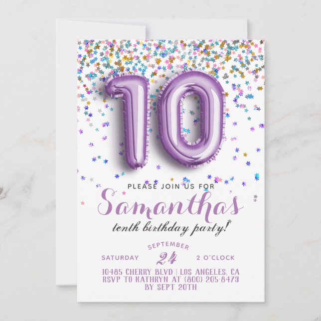 10th Birthday Confetti Invitation (Front)