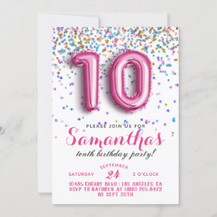 10th Birthday Confetti Invitation