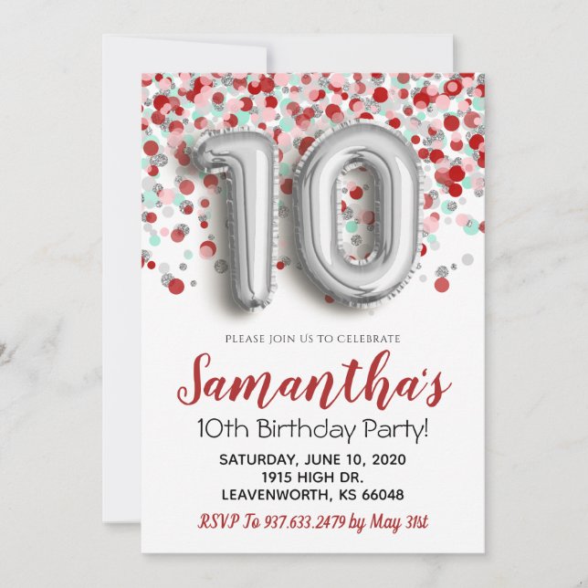 10th Birthday Confetti Invitation (Front)
