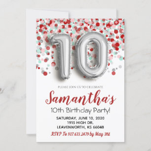 10th Birthday Confetti Invitation