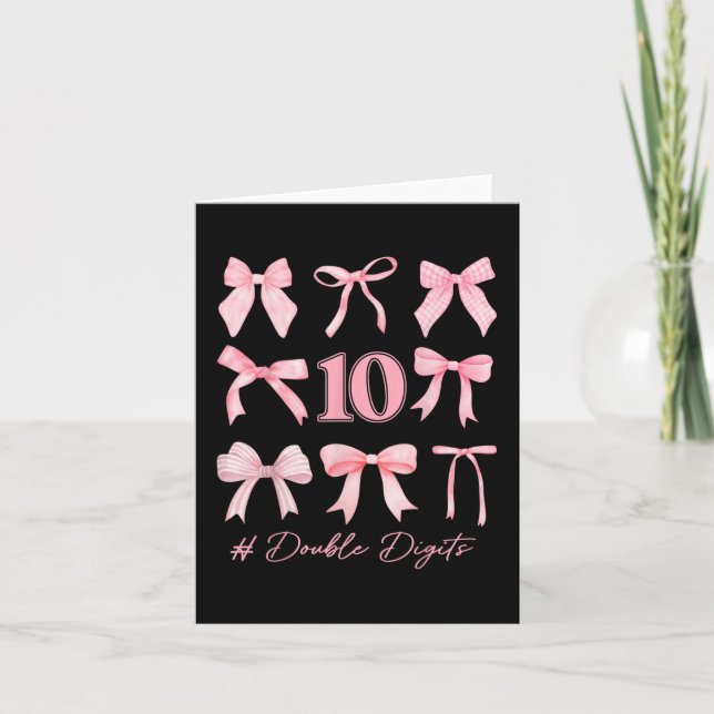 10th Birthday Coquette Bow Double Digits Birthday  Card (Front)