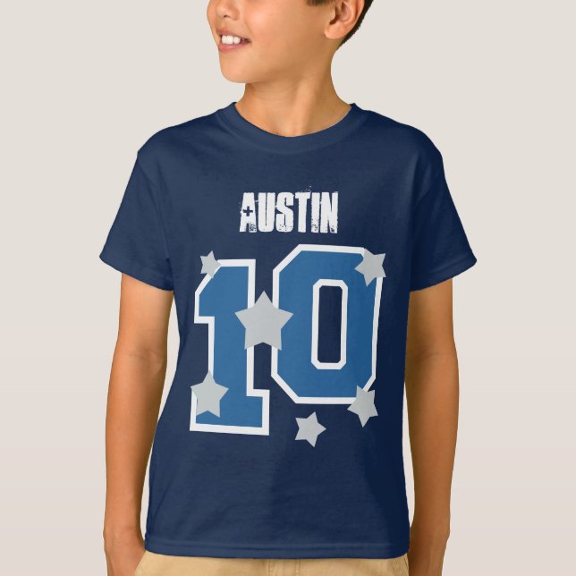 10th Birthday Custom Name SILVER STARS V04 T-Shirt (Front)