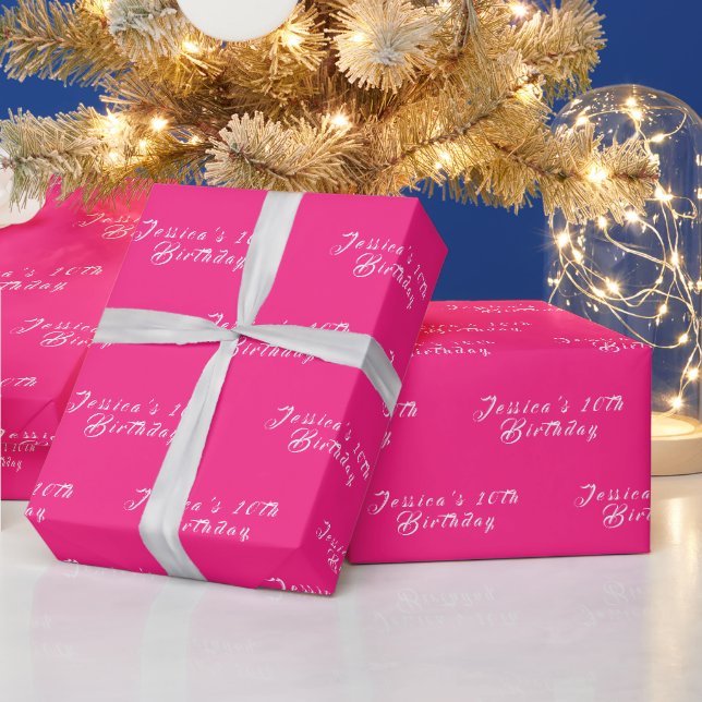 10th Birthday Cute Girly Pink Simple Modern Name Wrapping Paper (Holidays)