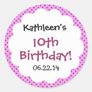 10th Birthday Cute Polka Dot Custom Name Sticker