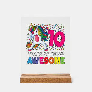10th Birthday Dabbing Unicorn Party Gift 10 Years Acrylic Sign