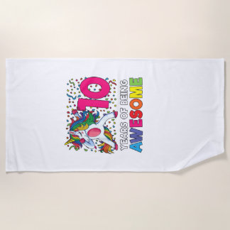 10th Birthday Dabbing Unicorn Party Gift 10 Years  Beach Towel