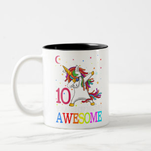 10th Birthday Dabbing Unicorn Party Gift 10 Years Two-Tone Coffee Mug