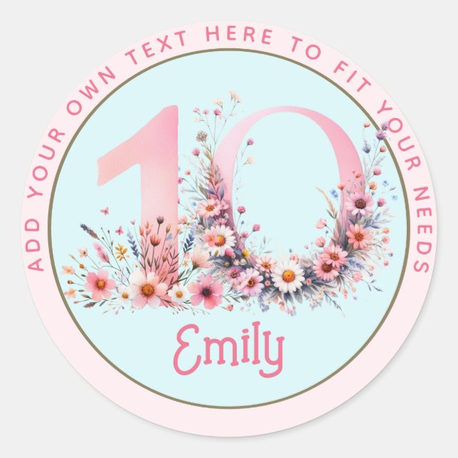 10th Birthday Fairy Floral Pink Princess Fairytale Classic Round Sticker (Front)