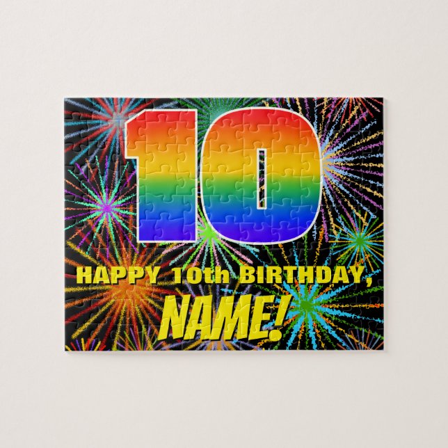 10th Birthday: Fun, Colourful Celebratory Firework Jigsaw Puzzle (Horizontal)
