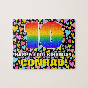 10th Birthday — Fun, Loving Heart Shapes + “10” Jigsaw Puzzle