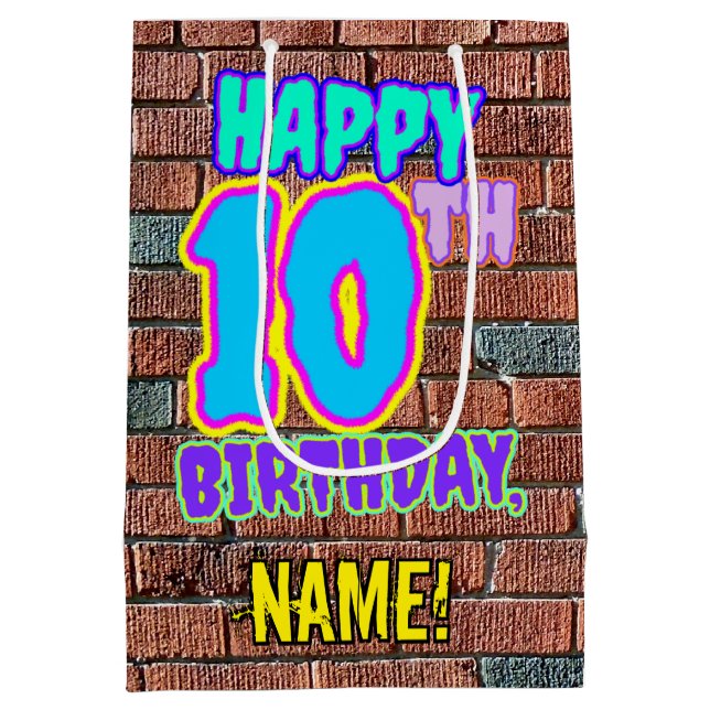 10th Birthday: Fun, Urban Graffiti Inspired Look Medium Gift Bag (Back)