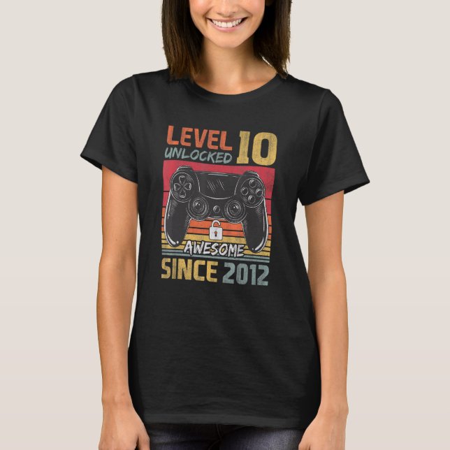 10th Birthday Gaming Level 10 Unlocked Awesome Sin T-Shirt (Front)