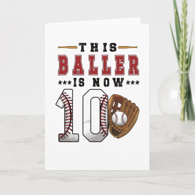 10th Birthday Gift Baseball Player 10 Year Old Boy Card (Front)