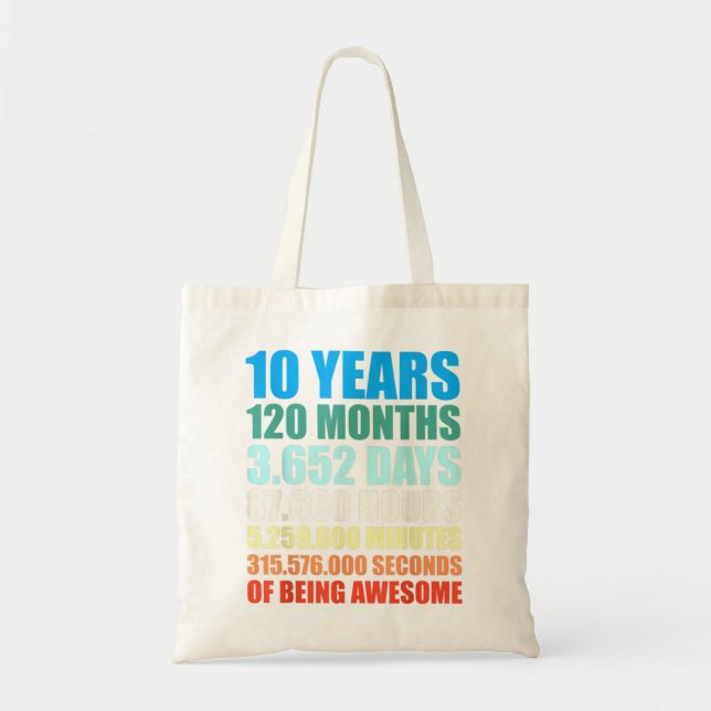 10th Birthday Gift Boy 10 Years Being Awesome Tote Bag (Front)