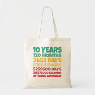 10th Birthday Gift Boy 10 Years Being Awesome Tote Bag