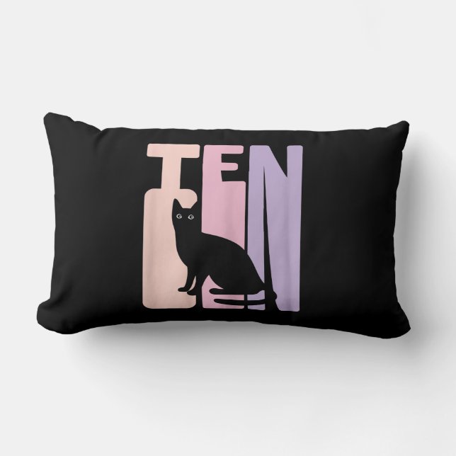 10th Birthday Gift | Cute Cat Fan 10 Years old Lumbar Pillow (Front)