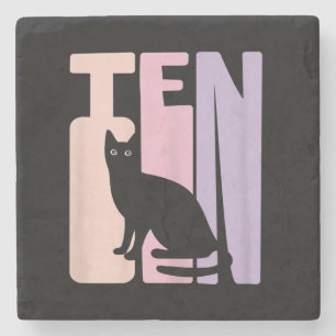 10th Birthday Gift Cute Cat Fan 10 Years old Stone Coaster