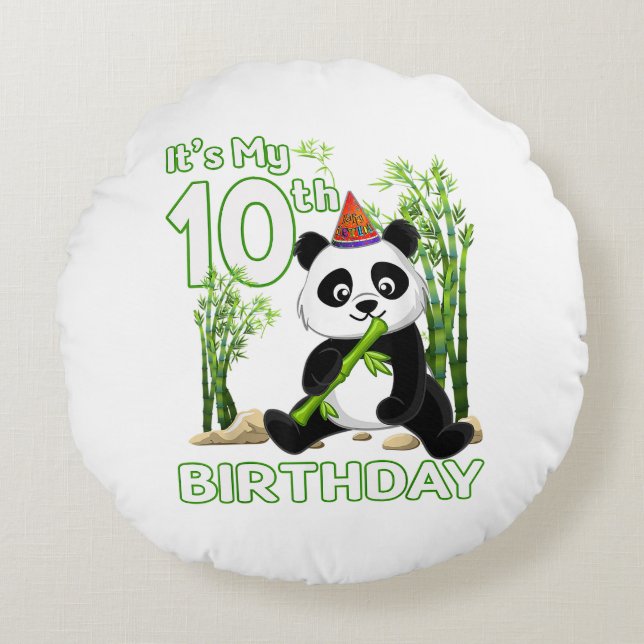 10th Birthday Gifts 10 Years Old Party Animal Pand Round Pillow (Front)