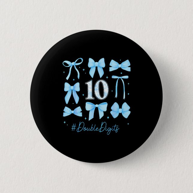 10th Birthday Girl Blue Coquette Bow 10 Year Old A 2 Inch Round Button (Front)