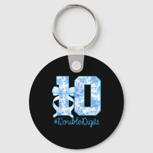 10th Birthday Girl Blue Coquette Bow 10 Year Old  Keychain