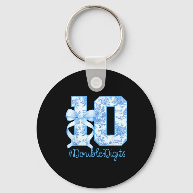 10th Birthday Girl Blue Coquette Bow 10 Year Old  Keychain (Front)
