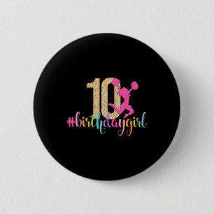 10th Birthday Girl Cheerleader Rainbow Cheerleadin 2 Inch Round Button