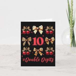 10th Birthday Girl Cherry Leopard Coquette Bow 10  Card