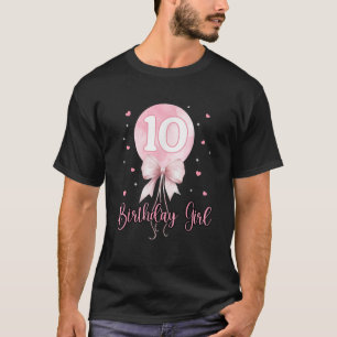 10th Birthday Girl Coquette Pink Bow Balloon 10 Yr T-Shirt