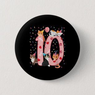 10th Birthday Girl Cute Cat Outfit 10 Years Old Bd 2 Inch Round Button