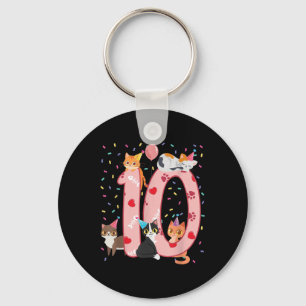 10th Birthday Girl Cute Cat Outfit 10 Years Old Bd Keychain