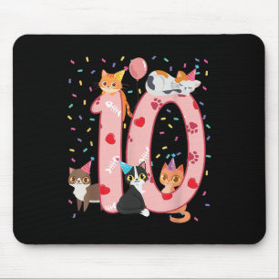10th Birthday Girl Cute Cat Outfit 10 Years Old Bd Mouse Pad