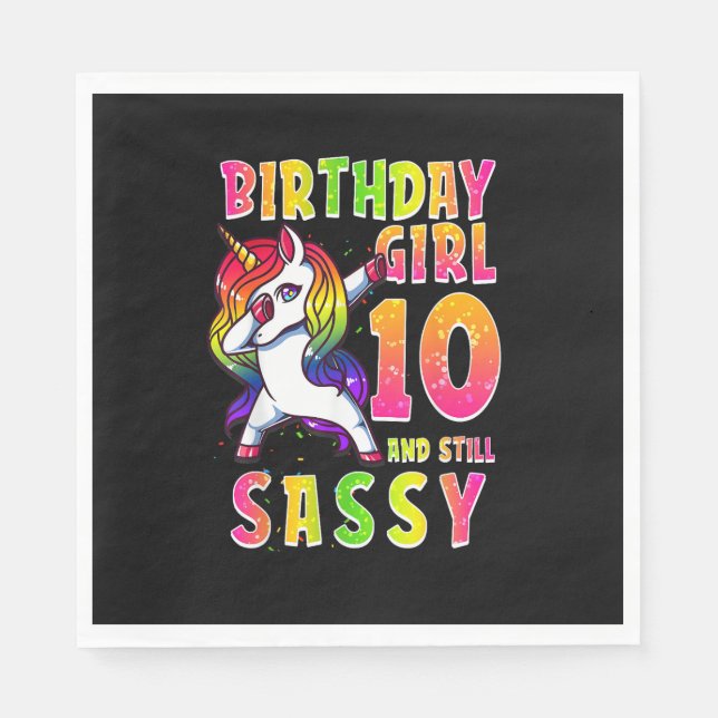 10th Birthday Girl Dabbing Unicorn 10 Years Old St Napkin (Front)