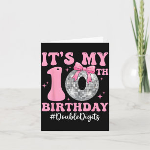 10th birthday girl double digits bow disco ball10t card