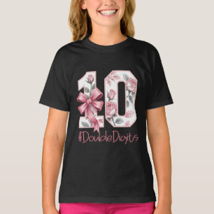 10th Birthday Girl Pink Coquette Bow 10 Year Old T-Shirt