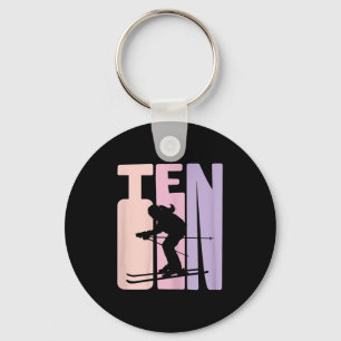 10th Birthday Girl Retro Ski Lover Skier 10 Years Keychain