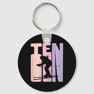 10th Birthday Girl Retro Ski Lover Skier 10 Years Keychain