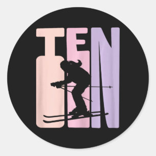 10th Birthday Girl Retro Ski Skier 10 Years Old Classic Round Sticker