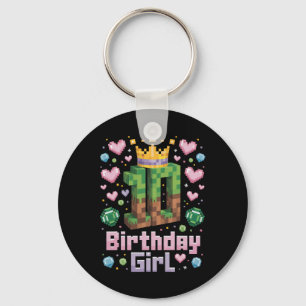 10th Birthday Girl Shirt Gaming Pixel Party 10 Yea Keychain
