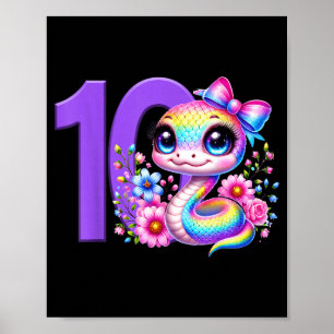 10th Birthday Girl Snake Party Rainbow Coquette Bo Poster