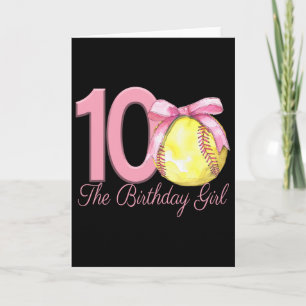 10th Birthday Girl Softll Player Coquette Pink Bow Card