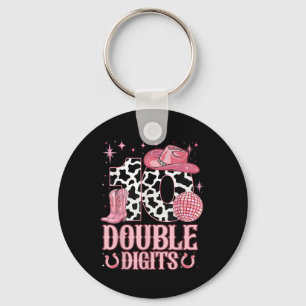 10th Birthday Girl Western Coquette Bow Cowgirl Bi Keychain