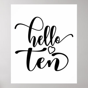 10th Birthday Girls Hello Ten Cute 10 Years Old Poster