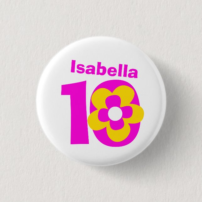 10th Birthday girls pink button/badge 1 Inch Round Button (Front)