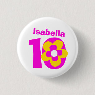 10th Birthday girls pink button/badge 1 Inch Round Button