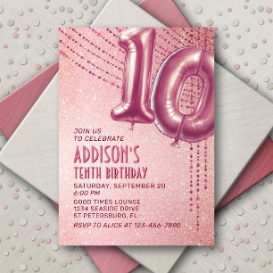 10th Birthday Girls Rose Gold  Invitation
