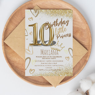 10th Birthday gold glitter Glamourous Party Invitation