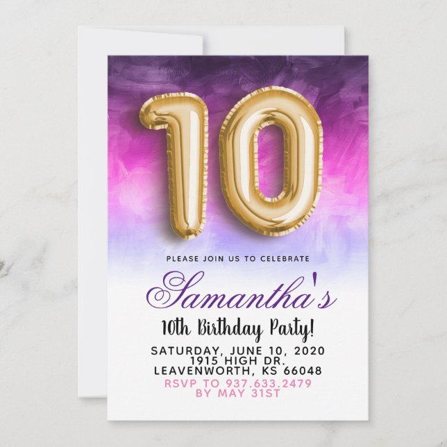 10th Birthday Gradient Invitation (Front)
