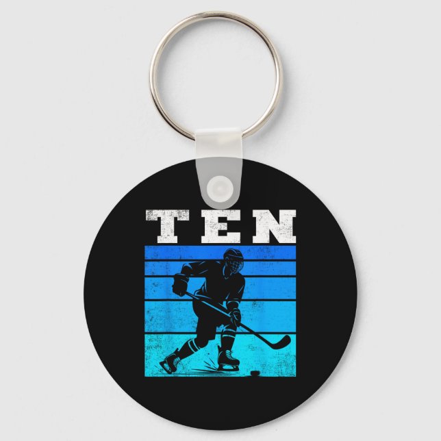 10th Birthday Ice Hockey Boys Ten Hockey Birthday  Keychain (Front)