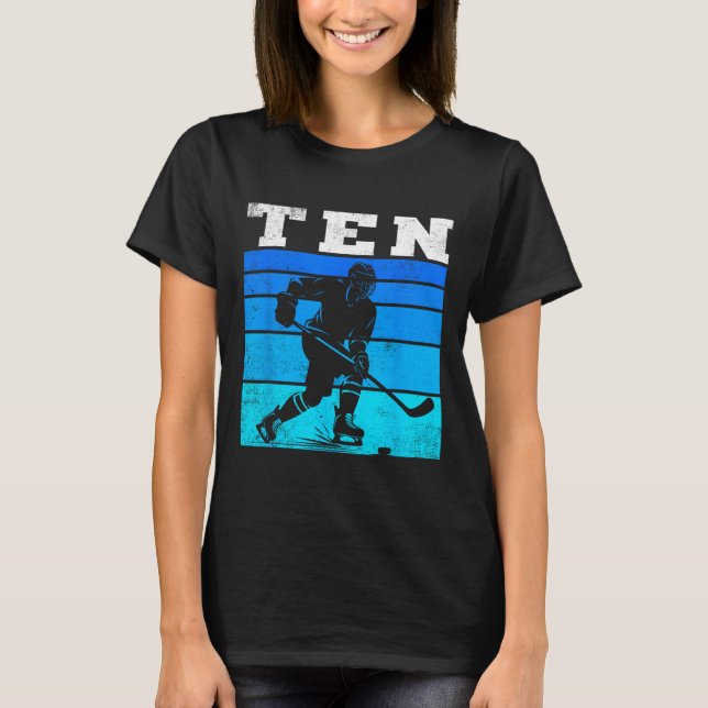 10th Birthday Ice Hockey Boys Ten Hockey Birthday  T-Shirt (Front)